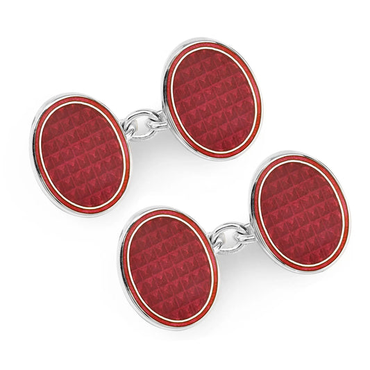 Oval Cloisonne Sterling Silver Chain Cufflinks In Burgundy by Benson & Clegg