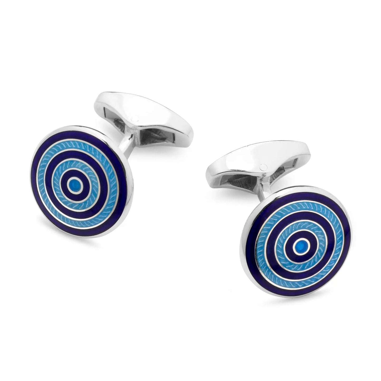 Guilloche Roundel Sterling Silver Cufflinks In Navy & Sky by Benson & Clegg