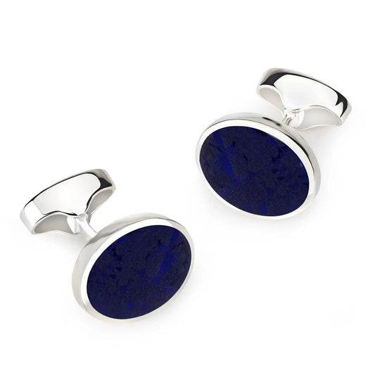 Sterling Silver Oval Cufflinks With Lapis Lazuli by Benson & Clegg