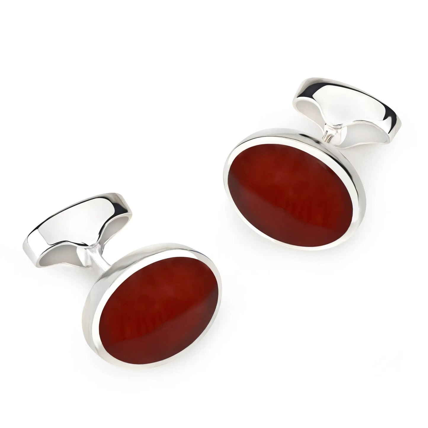 Sterling Silver Oval Cufflinks With Red Carnelian by Benson & Clegg