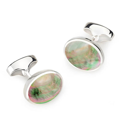 Sterling Silver Oval Cufflinks With Black Lip Pearl by Benson & Clegg
