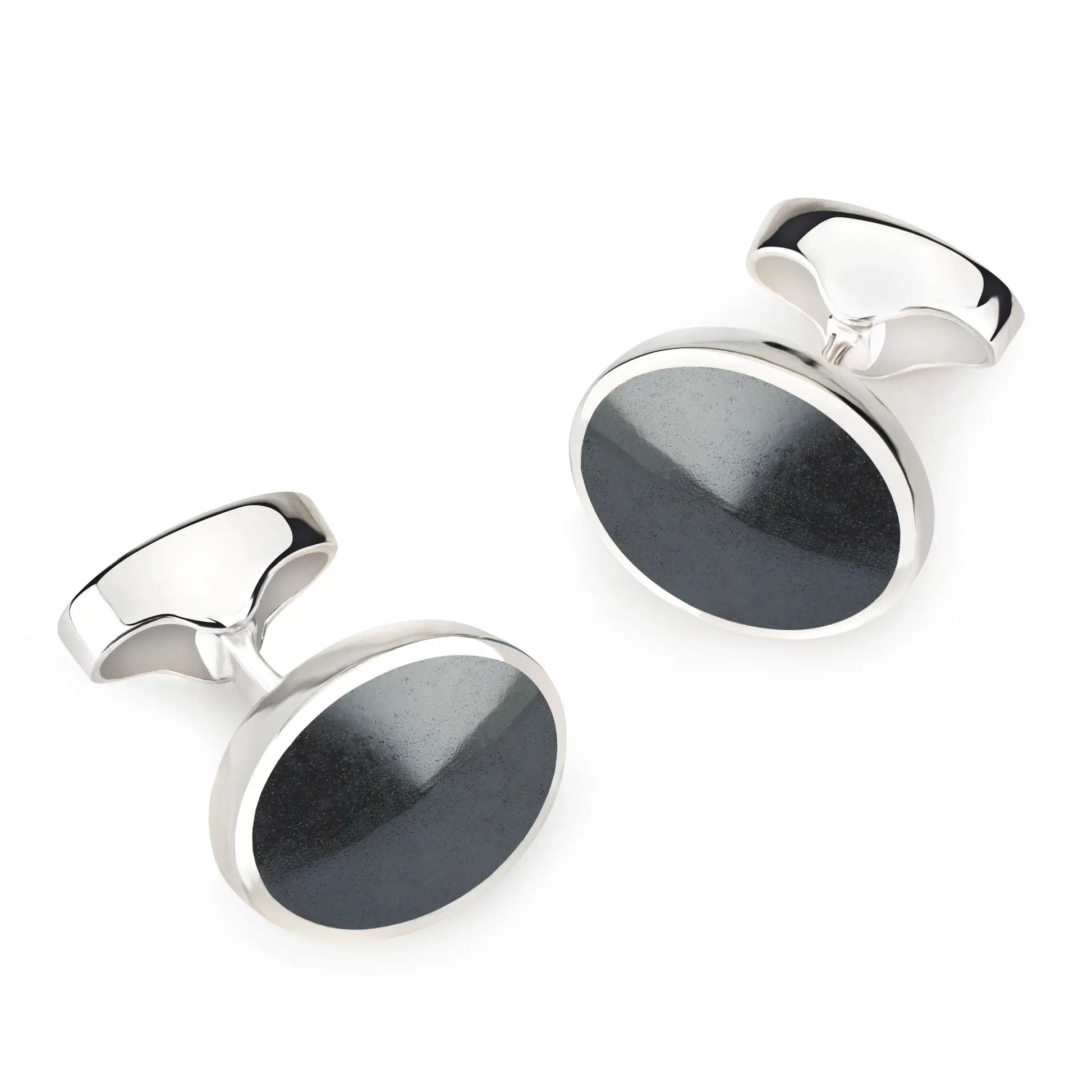 Sterling Silver Oval Cufflinks With Hematite by Benson & Clegg