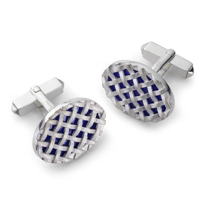 Crossweave Sterling Silver Cufflinks In Blue by Benson & Clegg