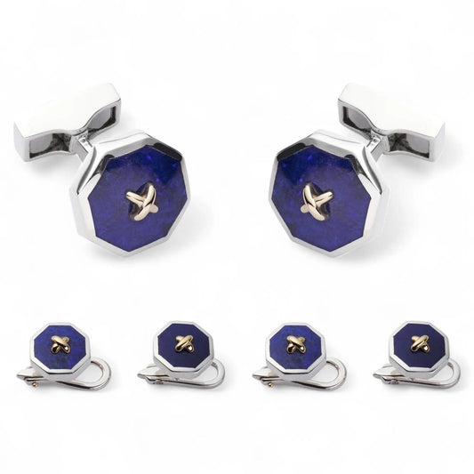 Sterling Silver And Lapis Lazuli With 9ct Gold Stitch Dress Set by Benson & Clegg