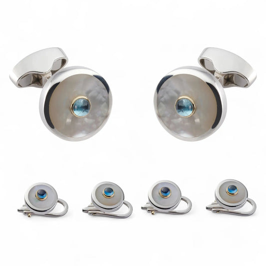 Sterling Silver And Mother Of Pearl With Blue Topaz Dress Set by Benson & Clegg