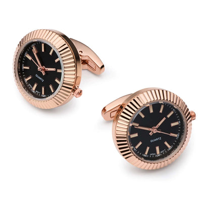 Rose Gold Working Watch Cufflinks - Fully Functional Quartz Movement For Wedding Groomsmen Gift by Benson & Clegg