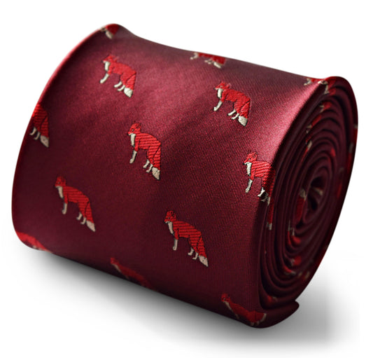 Maroon Red/Burgundy Tie with Hunting Fox Design by Frederick Thomas Handmade Mens Ties