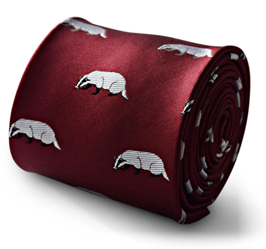 Maroon Tie with Badger Design - Handmade by Frederick Thomas by Frederick Thomas Handmade Mens Ties