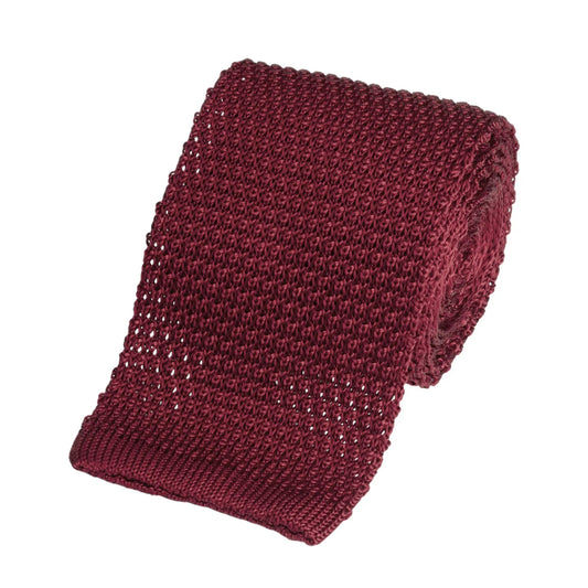 Knitted Silk Tie In Burgundy by Benson & Clegg