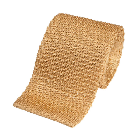 Knitted Silk Tie In Yellow by Benson & Clegg