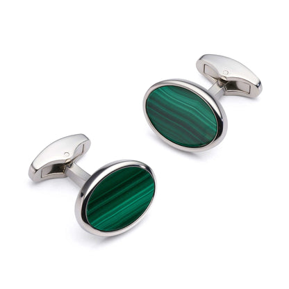 Malachite Oval Cufflinks in Silver - Timeless Elegance for Formal Attire with a Sophisticated Finish by Benson & Clegg