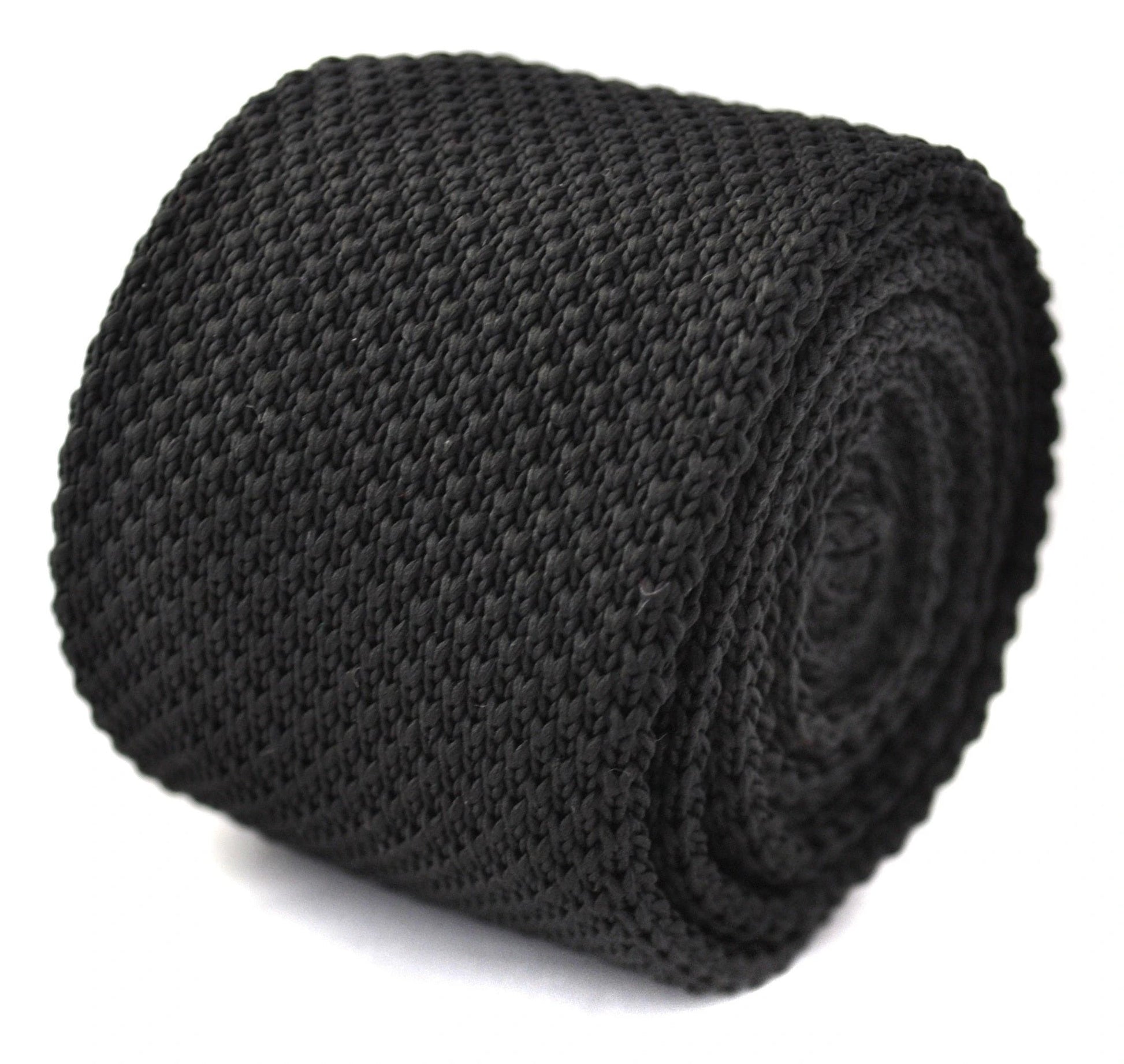 black knitted tie with matching pocket square by Frederick Thomas Handmade Mens Ties