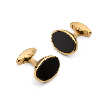 Onyx Oval Cufflinks In Gold For Men - Timeless Elegant Jewellery For Formal Attire With Deep Onyx Stone by Benson & Clegg