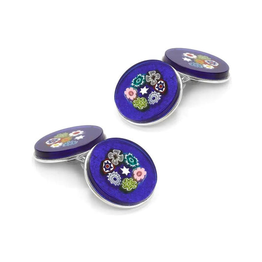 Murano Glass 'Lido Blu' Cufflinks With Sterling Silver by Benson & Clegg