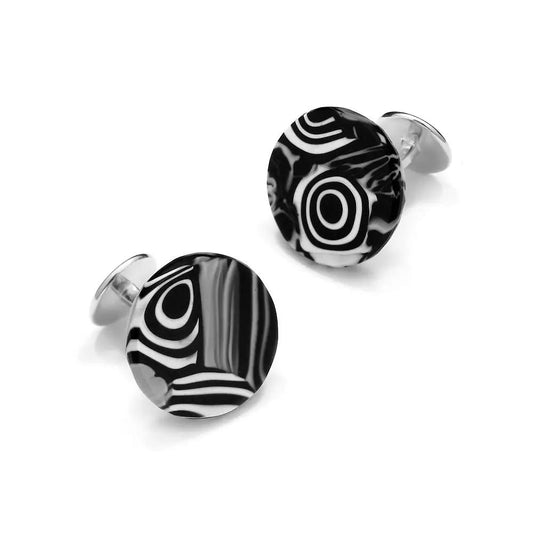 Murano Glass 'Nero Vortex' Cufflinks With Sterling Silver by Benson & Clegg