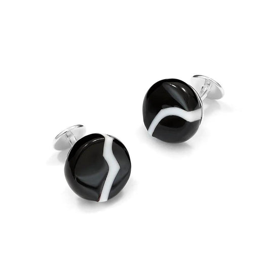 Murano Glass 'Nero Venatura' Cufflinks With Sterling Silver by Benson & Clegg