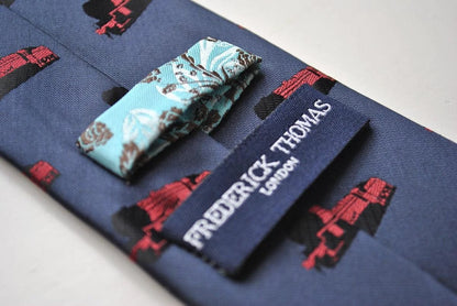 grey/blue tie with train design by Frederick Thomas Handmade Mens Ties