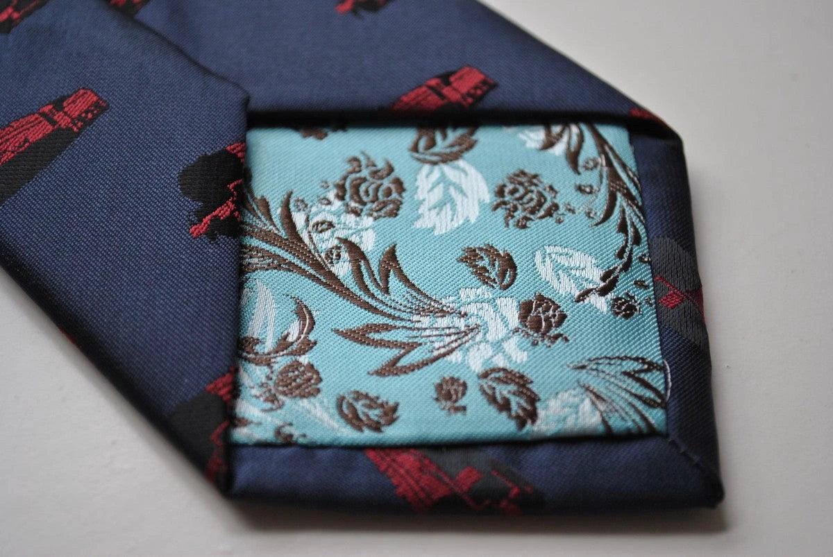 grey/blue tie with train design by Frederick Thomas Handmade Mens Ties