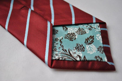 maroon and thin blue striped tie by Frederick Thomas Handmade Mens Ties