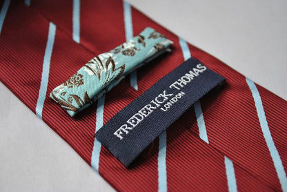 maroon and thin blue striped tie by Frederick Thomas Handmade Mens Ties