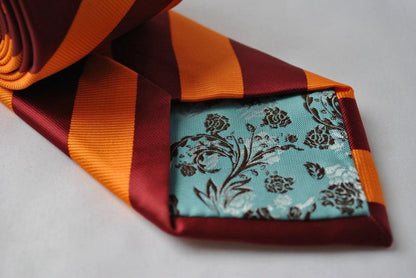burnt orange and maroon barber striped tie by Frederick Thomas Handmade Mens Ties