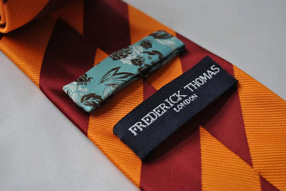 burnt orange and maroon barber striped tie by Frederick Thomas Handmade Mens Ties
