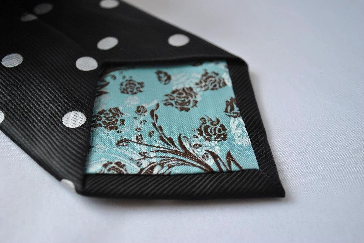 black tie with white polka dots by Frederick Thomas Handmade Mens Ties