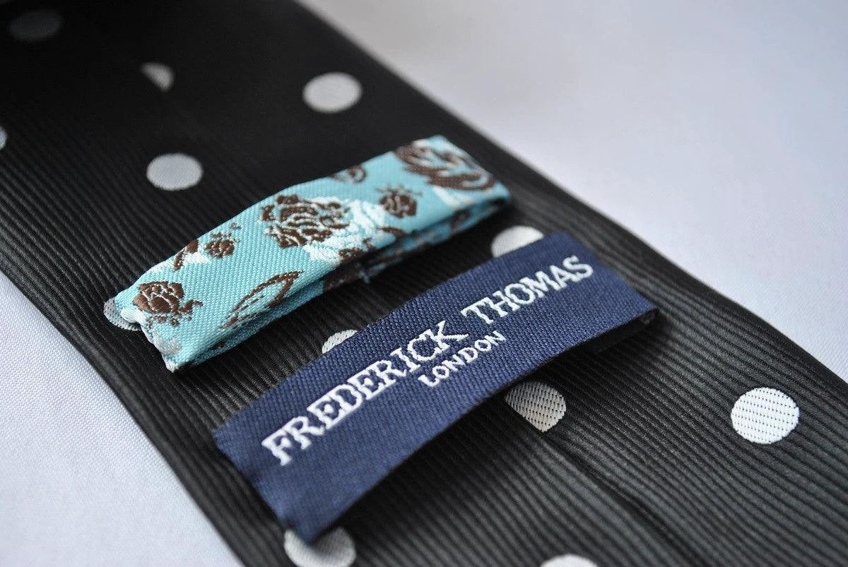 black tie with white polka dots by Frederick Thomas Handmade Mens Ties