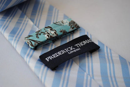 blue and white check design tie by Frederick Thomas Handmade Mens Ties