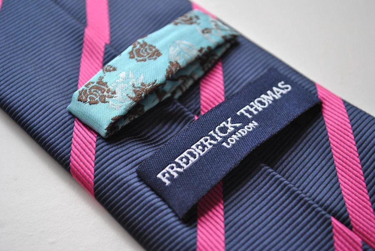 navy blue and hot pink club striped tie by Frederick Thomas Handmade Mens Ties