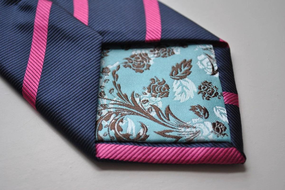 navy blue and hot pink club striped tie by Frederick Thomas Handmade Mens Ties