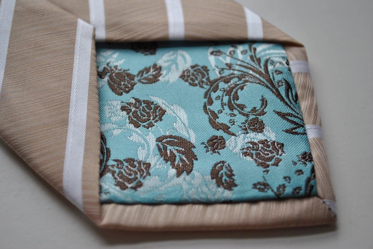 light brown and white striped tie by Frederick Thomas Handmade Mens Ties