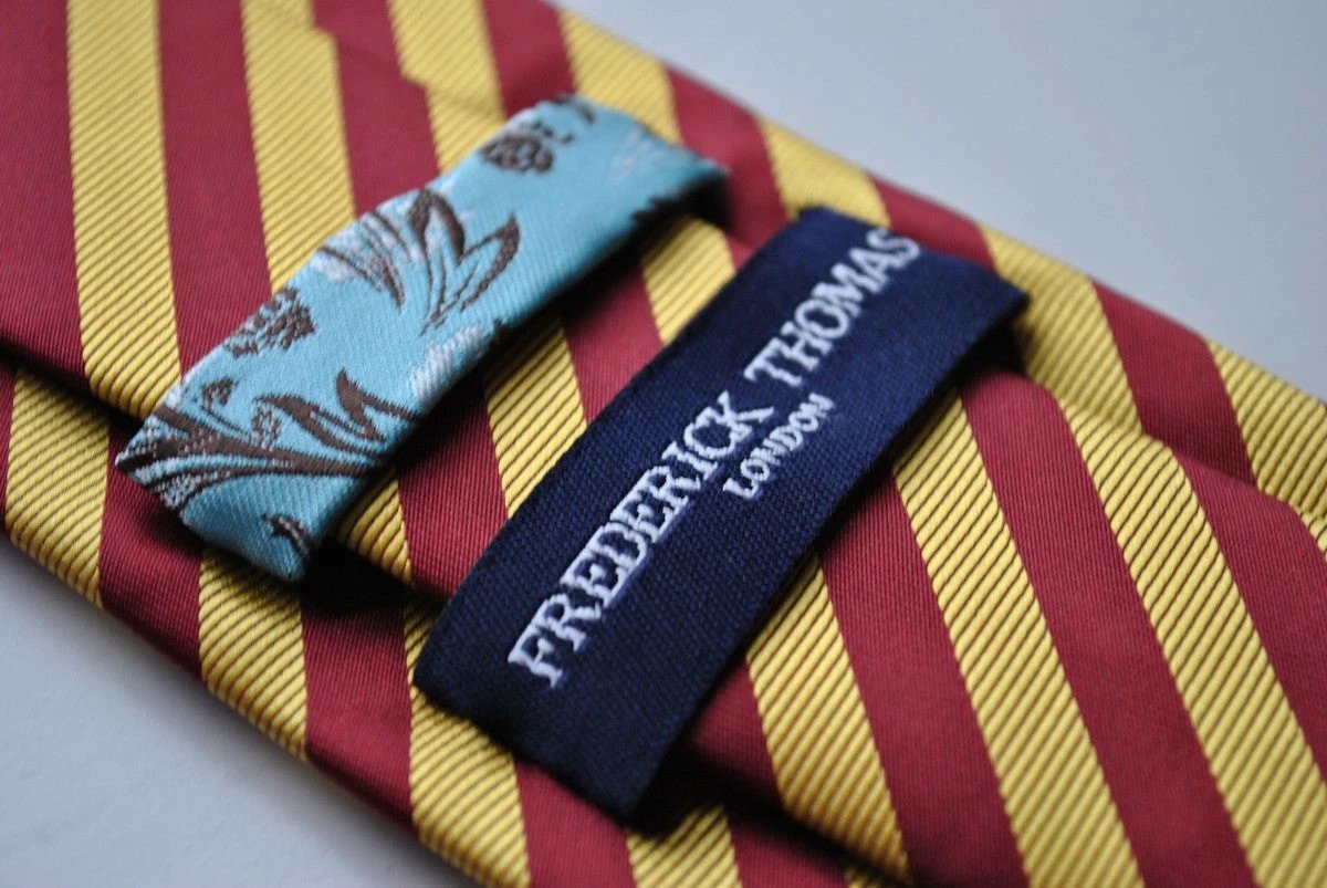 maroon and gold striped tie by Frederick Thomas Handmade Mens Ties