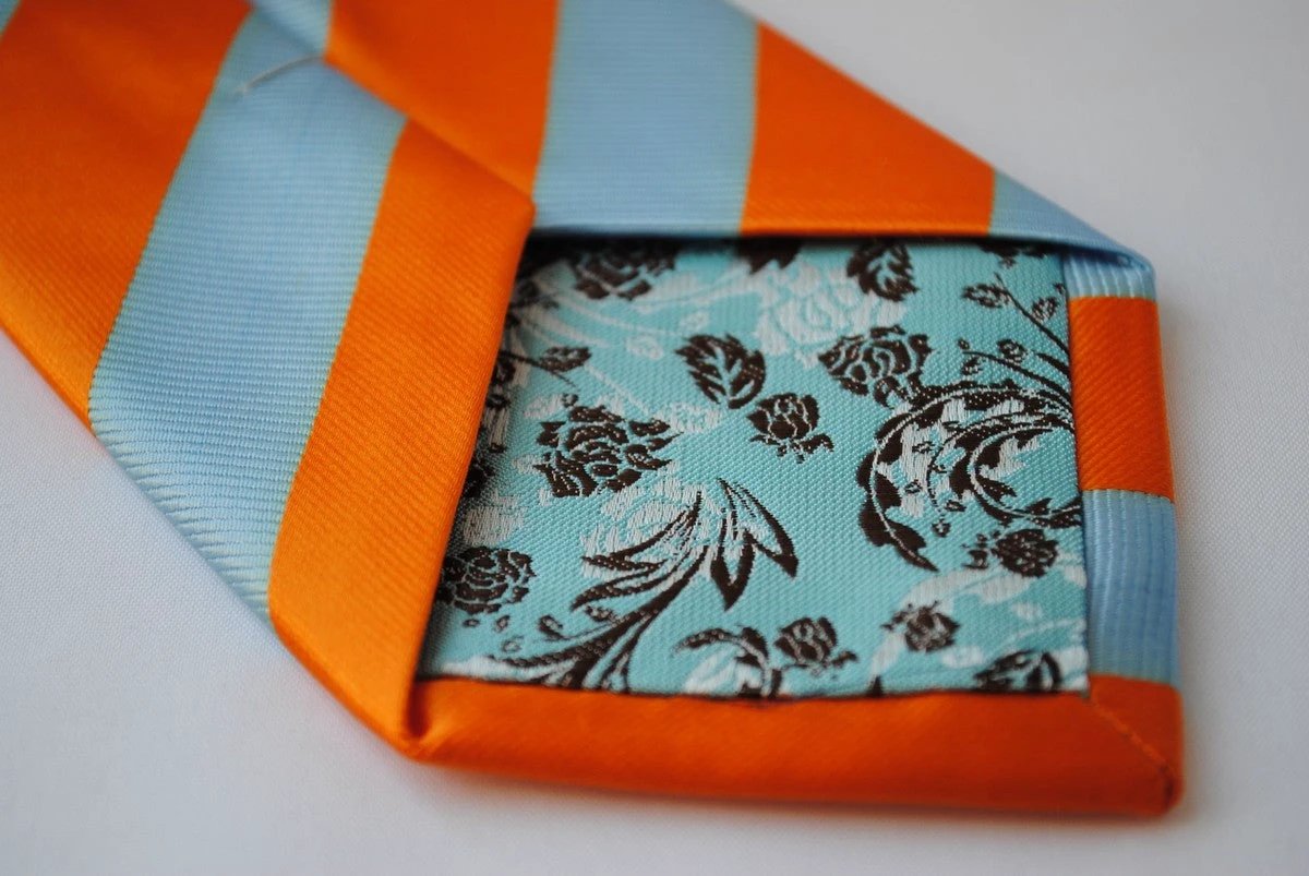 blue and orange barber striped design tie by Frederick Thomas Handmade Mens Ties