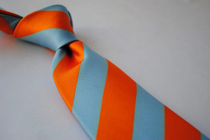 blue and orange barber striped design tie by Frederick Thomas Handmade Mens Ties