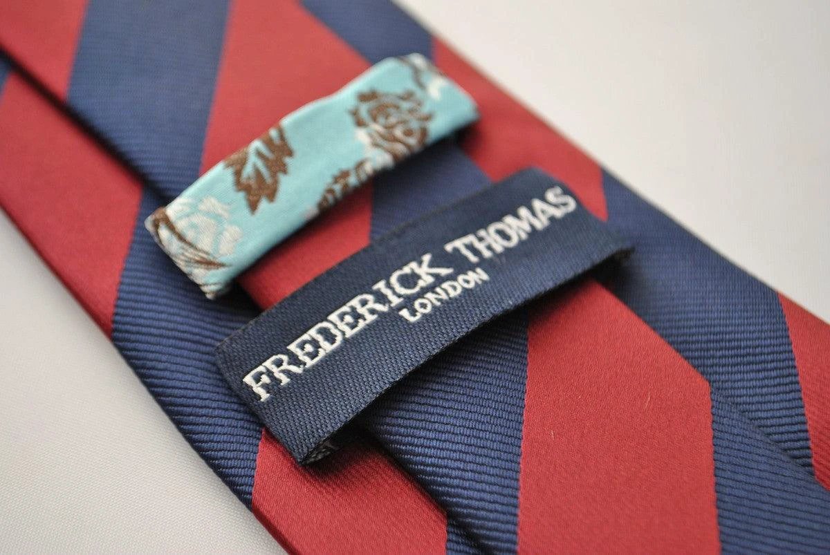 Maroon And Navy Barber Striped Tie - 8cm Blade Width With Handmade Craftsmanship And Floral Rear Pattern For Elegance by Frederick Thomas Handmade Mens Ties