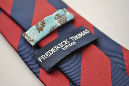Maroon And Navy Barber Striped Tie - 8cm Blade Width With Handmade Craftsmanship And Floral Rear Pattern For Elegance by Frederick Thomas Handmade Mens Ties