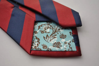 Maroon And Navy Barber Striped Tie - 8cm Blade Width With Handmade Craftsmanship And Floral Rear Pattern For Elegance by Frederick Thomas Handmade Mens Ties