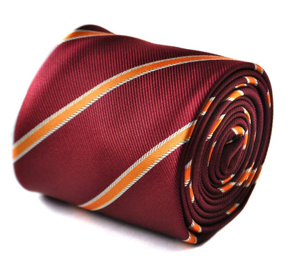 maroon and orange ribbon striped tie by Frederick Thomas Handmade Mens Ties