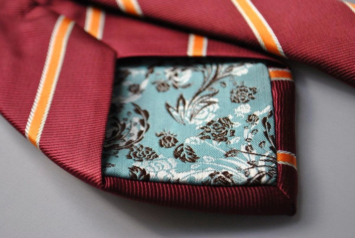 maroon and orange ribbon striped tie by Frederick Thomas Handmade Mens Ties