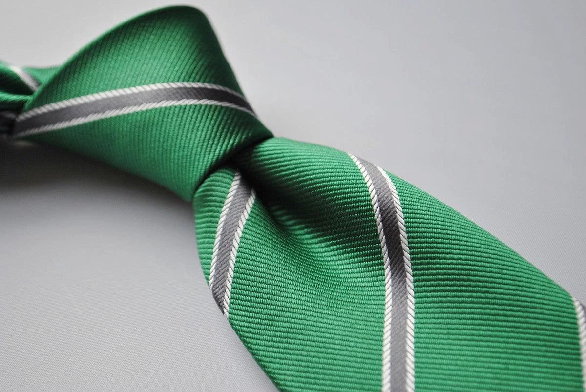 Dark Green and Grey Club Striped Tie - Handcrafted For The Modern Gentleman With A Club Stripe In Green And Grey by Frederick Thomas Handmade Mens Ties