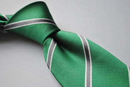 Dark Green and Grey Club Striped Tie - Handcrafted For The Modern Gentleman With A Club Stripe In Green And Grey by Frederick Thomas Handmade Mens Ties