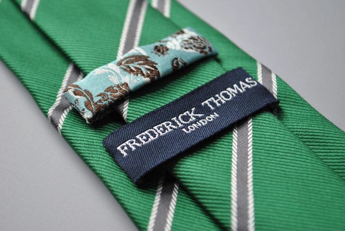Dark Green and Grey Club Striped Tie - Handcrafted For The Modern Gentleman With A Club Stripe In Green And Grey by Frederick Thomas Handmade Mens Ties