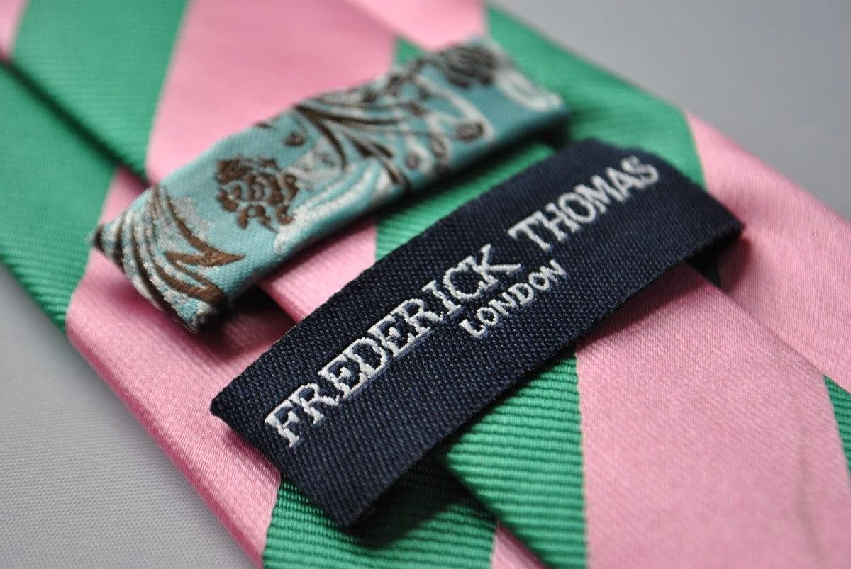 green and pink barber striped tie by Frederick Thomas Handmade Mens Ties
