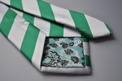 green and white barber striped tie by Frederick Thomas Handmade Mens Ties