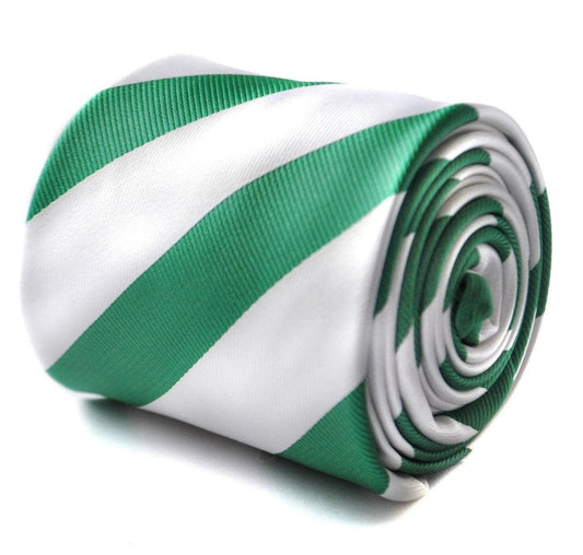 green and white barber striped tie by Frederick Thomas Handmade Mens Ties
