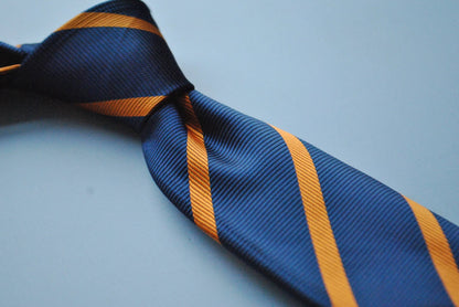 navy and orange club striped tie by Frederick Thomas Handmade Mens Ties