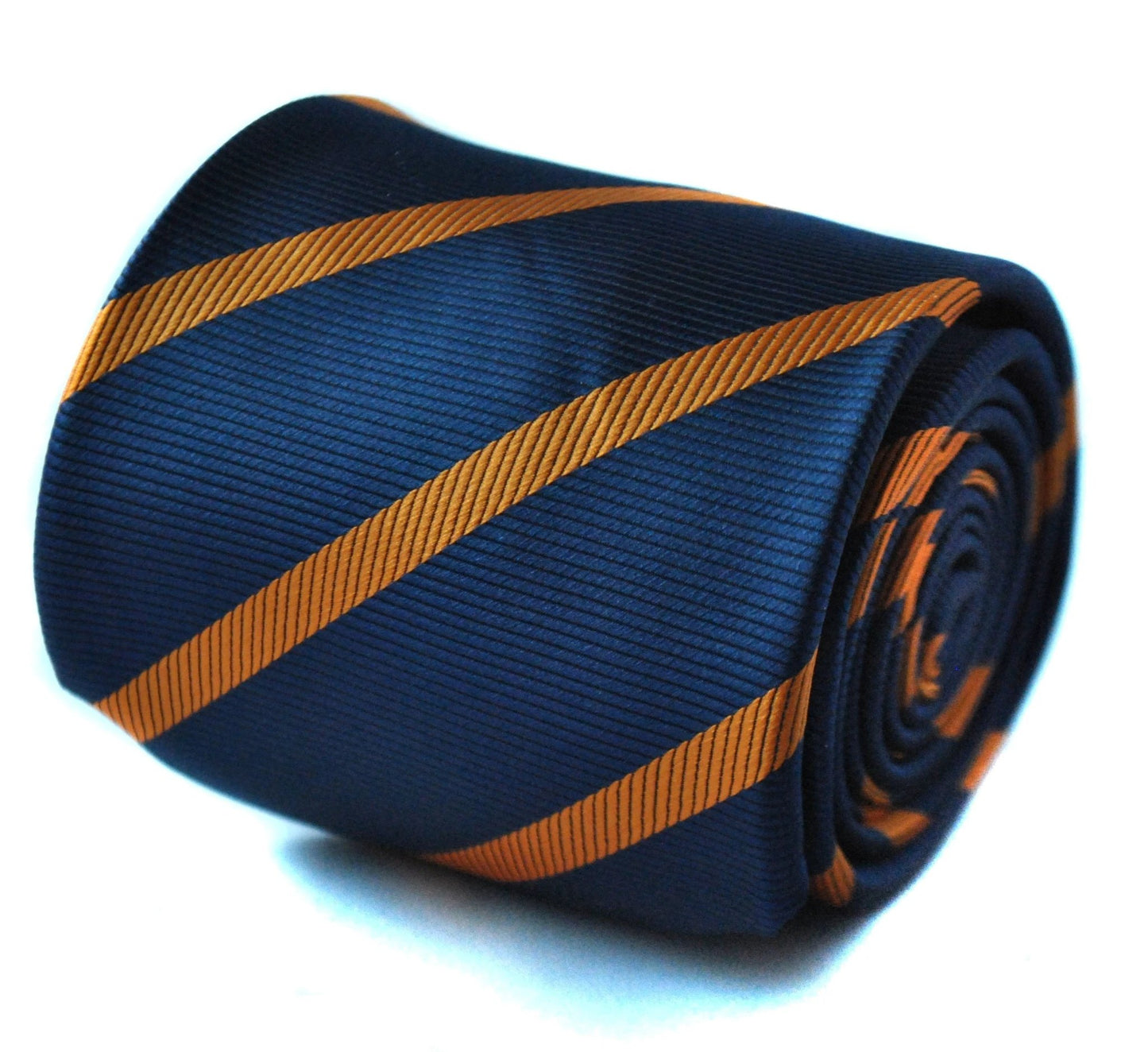 navy and orange club striped tie by Frederick Thomas Handmade Mens Ties