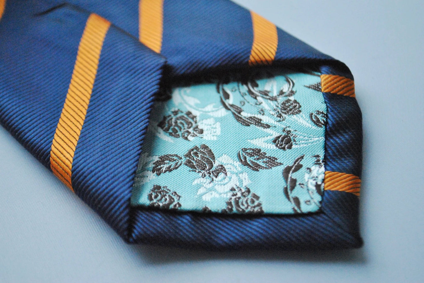 navy and orange club striped tie by Frederick Thomas Handmade Mens Ties