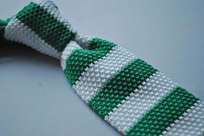 green and white striped skinny knitted tie by Frederick Thomas Handmade Mens Ties
